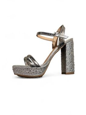 TOP Moda Silver Crystal Platform Block Heel Sandal